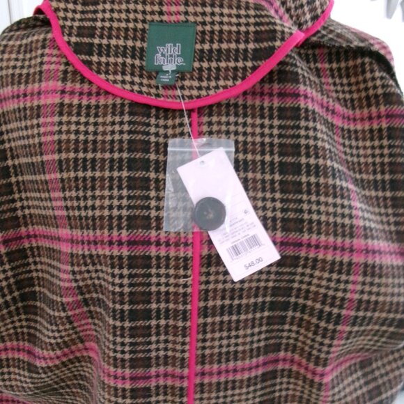 New Wild Fable Wool Blend Plaid Oversize Midi Coat Brown Tan Fuchsia Pink S / M - Picture 9 of 14